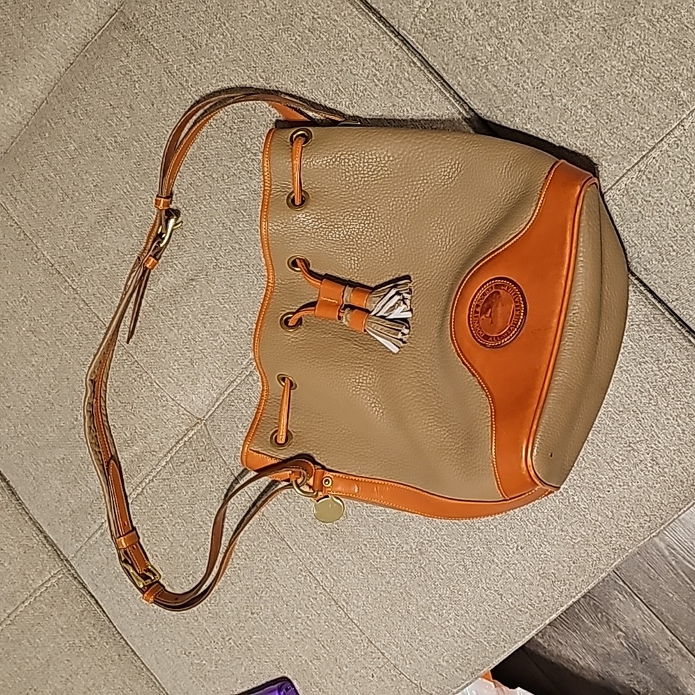 Dooney & Bourke Tan / Brown Leather Drawstring Purse